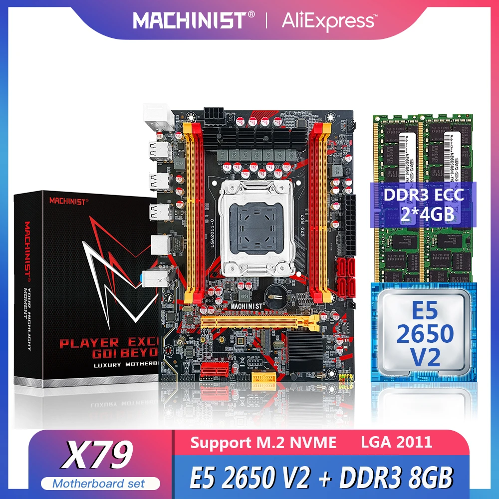 

MACHINIST X79 комплект материнской платы с процессором Xeon E5 2650 V2 2*4G = 8 ГБ DDR3 ECC RAM Memory Combo NVME M.2 M-ATX X79-RS7