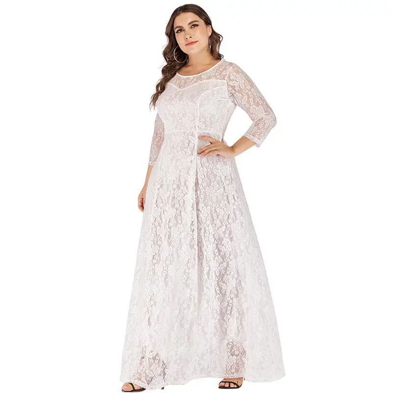 Кружевное платье длиной до пола 5xl 6xl, большие размеры, Женское зимнее платье, элегантное вечернее винтажное Длинное Макси платье, большие размеры, vestidos - Цвет: white