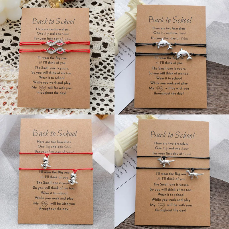 

Charm 2 PCS/Set Couple Friendship Bracelets For Women Dinosaur Dolphin Infinite Dog Paw Handmade Rope Jewelry Fashion Woven Gift