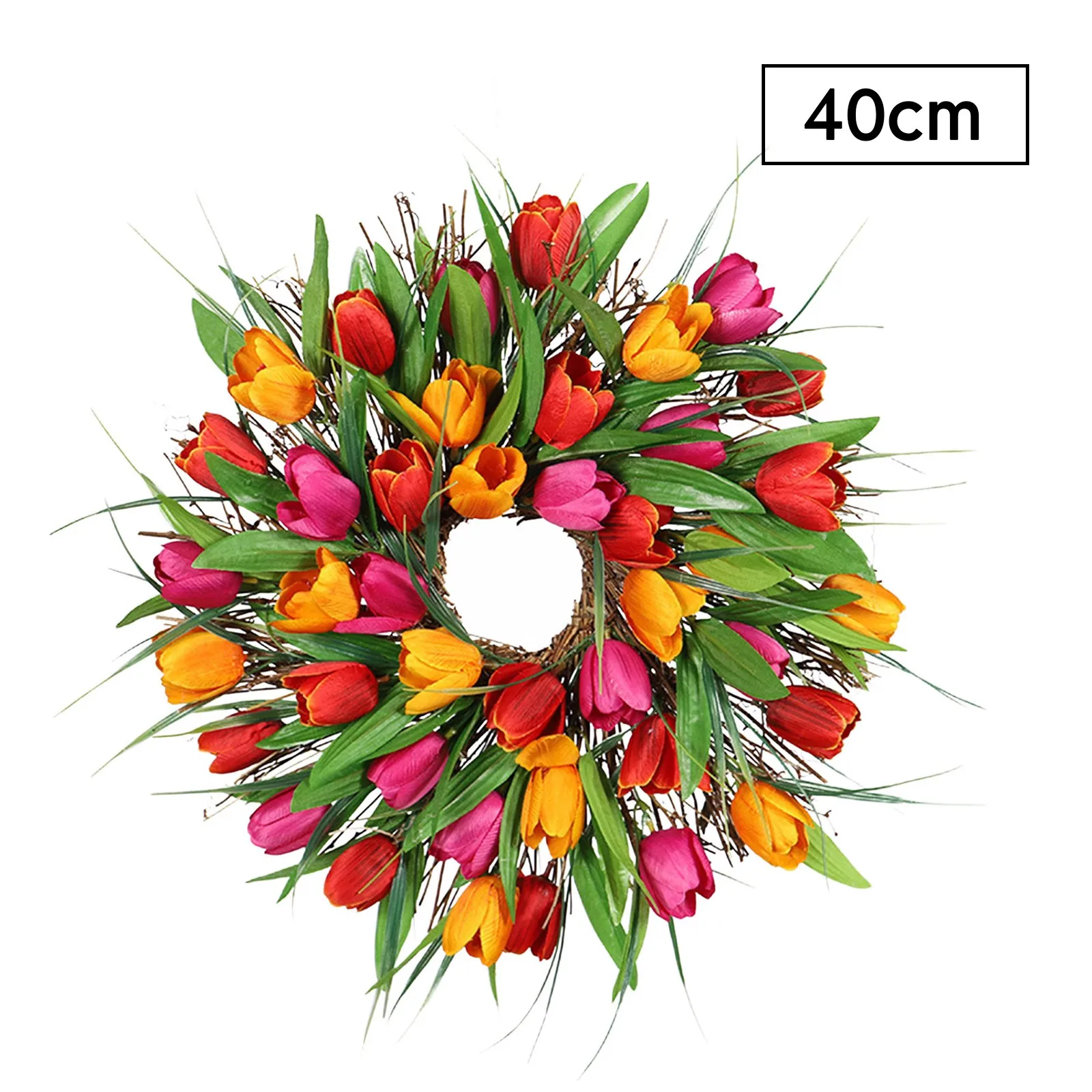 

Tulip Wreath Floral Leaf Rattan Garland Door Hanging Pendant Relative Friend Marriage Blessing Gift Photography Headwear Prop