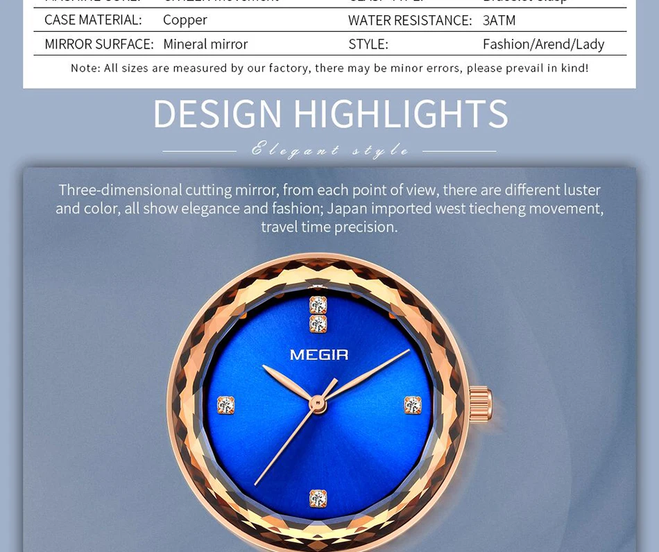 Reloj Mujer Лидирующий бренд MEGIR женские часы RoseGold Relogio Feminino Роскошные сетчатые часы-браслет женские часы