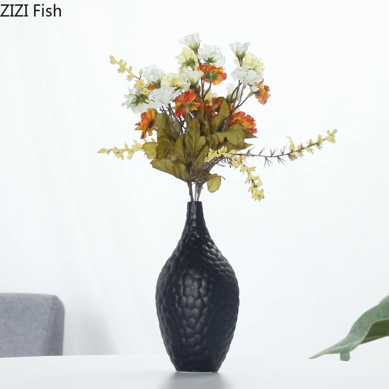 Креативная нордическая черная керамика авторская ваза декоративный цветок
