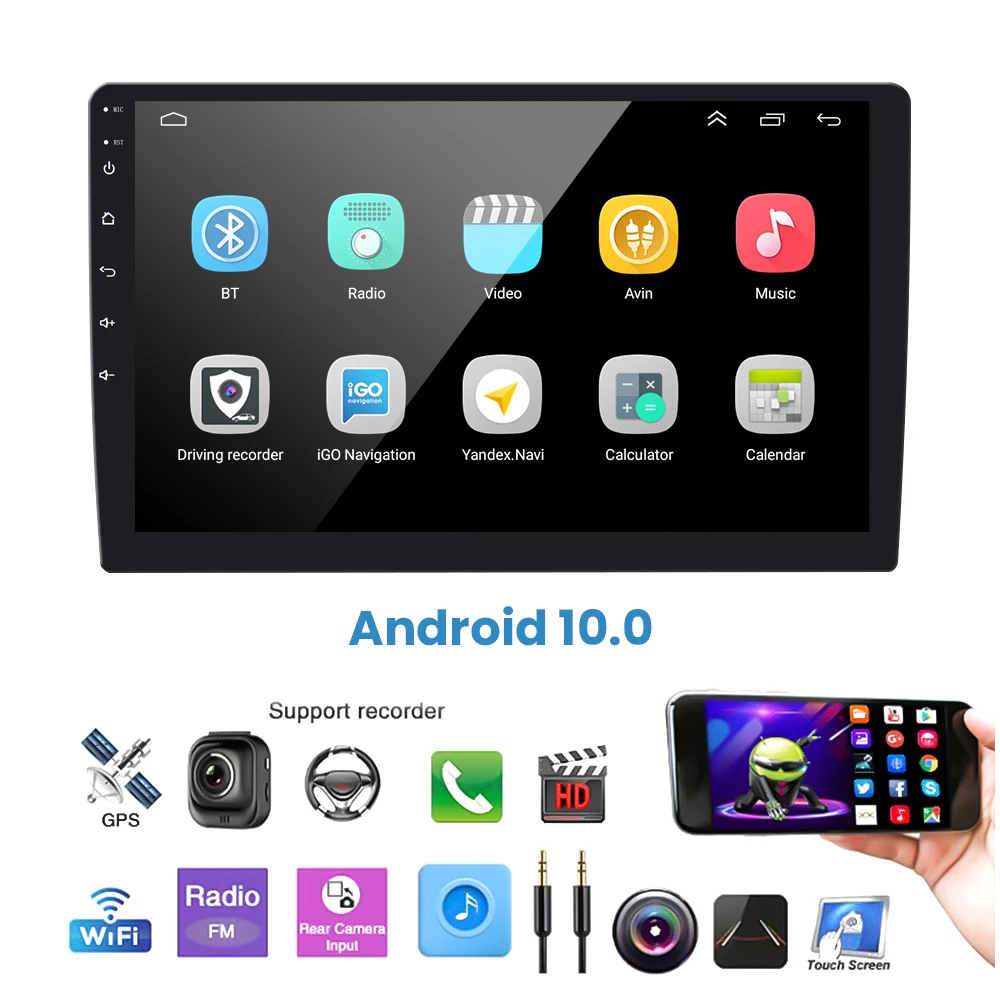 

Автомобильный мультимедийный видеоплеер 1 DIN 4 + 64 ГБ Android 10,0 Стерео FM радио Bluetooth приемник WiFi GPS навигация встроенный DSP