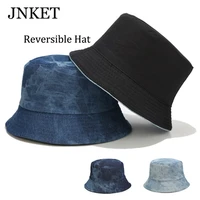 jnket new women retro washed denim double sided bucket hat sun hat fisherman hat outdoor travel hat sunbonnet