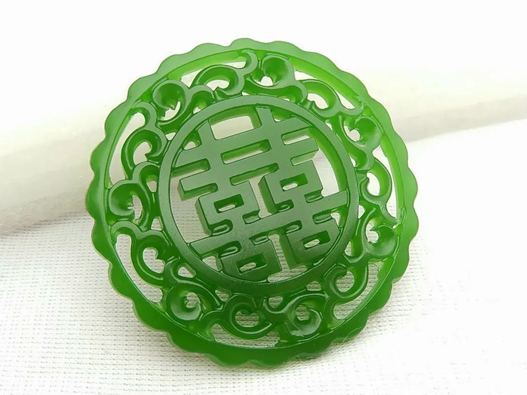 Ожерелье с подвеской из натурального зеленого нефрита китайская Двусторонняя