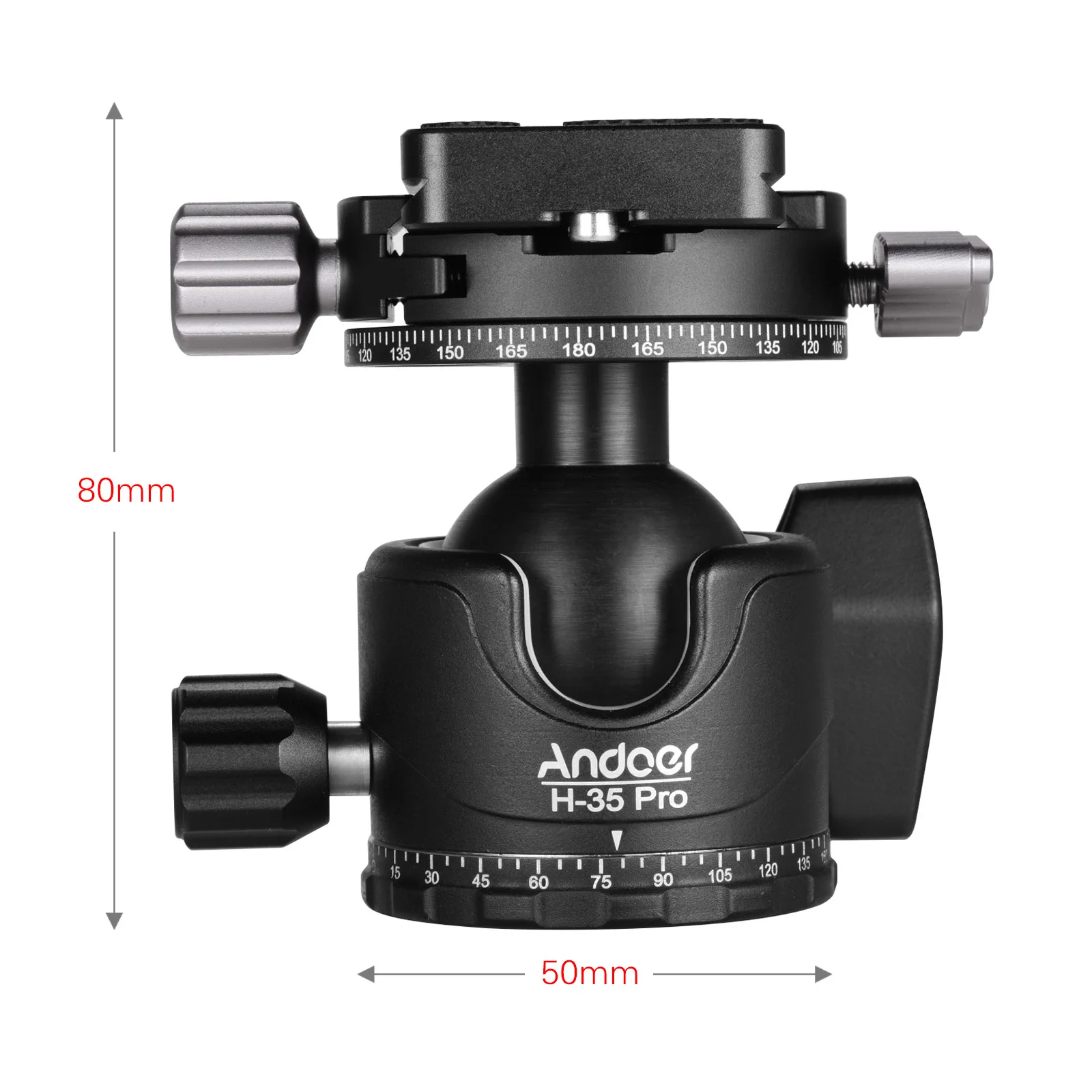 

Andoer H-35 Pro Ball Head Tripod Mount Adapter Low Gravity Center with Dual Panoramic Scale U-Groove Tripod Head for Camera