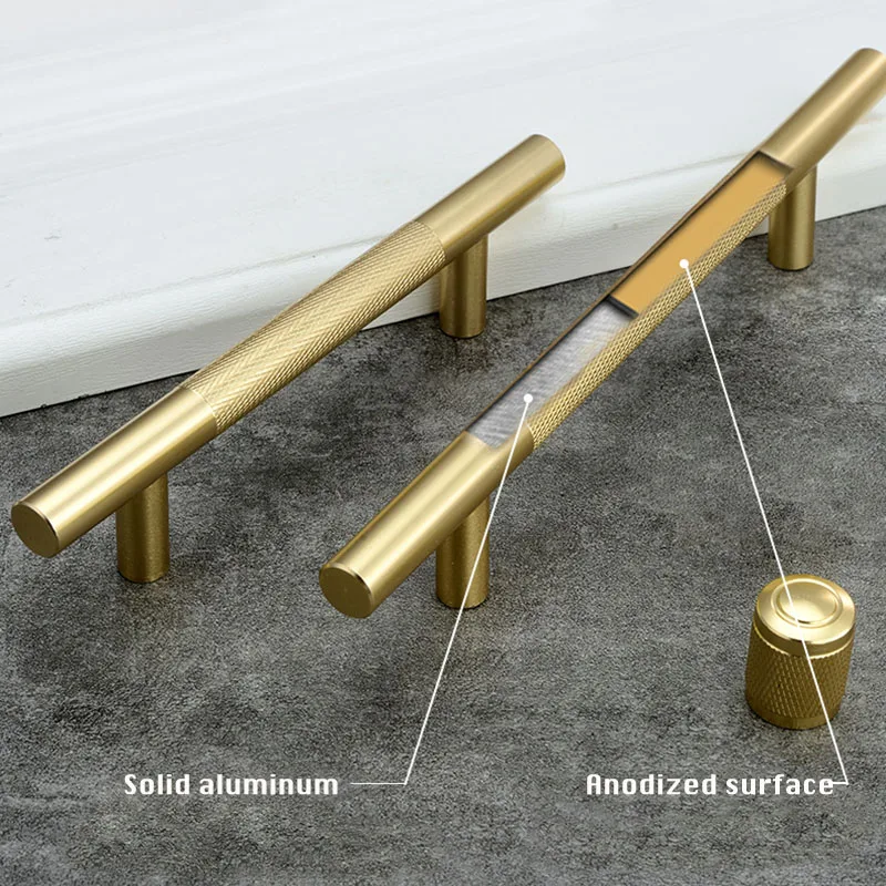 Золото Текстурированные алюминиевая ручка для шкафа черный/серебро сплошной