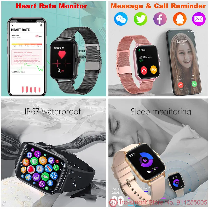 1 7inch smartwatch women full screen touch men smart watch blood pressure fitness tracker sport clock waterproof smart watches free global shipping