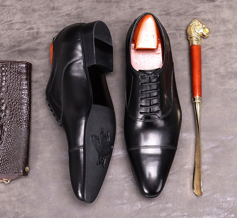 

Lacing Formal Italian Design Shoes For Men Genuine Leather Wedding Business Oxford Brogue Shoes Black Pointed Toe Men Dress Shoe