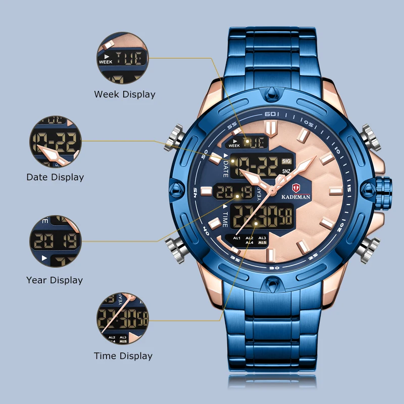 Часы наручные мужские кварцевые роскошные Брендовые спортивные светодиодные