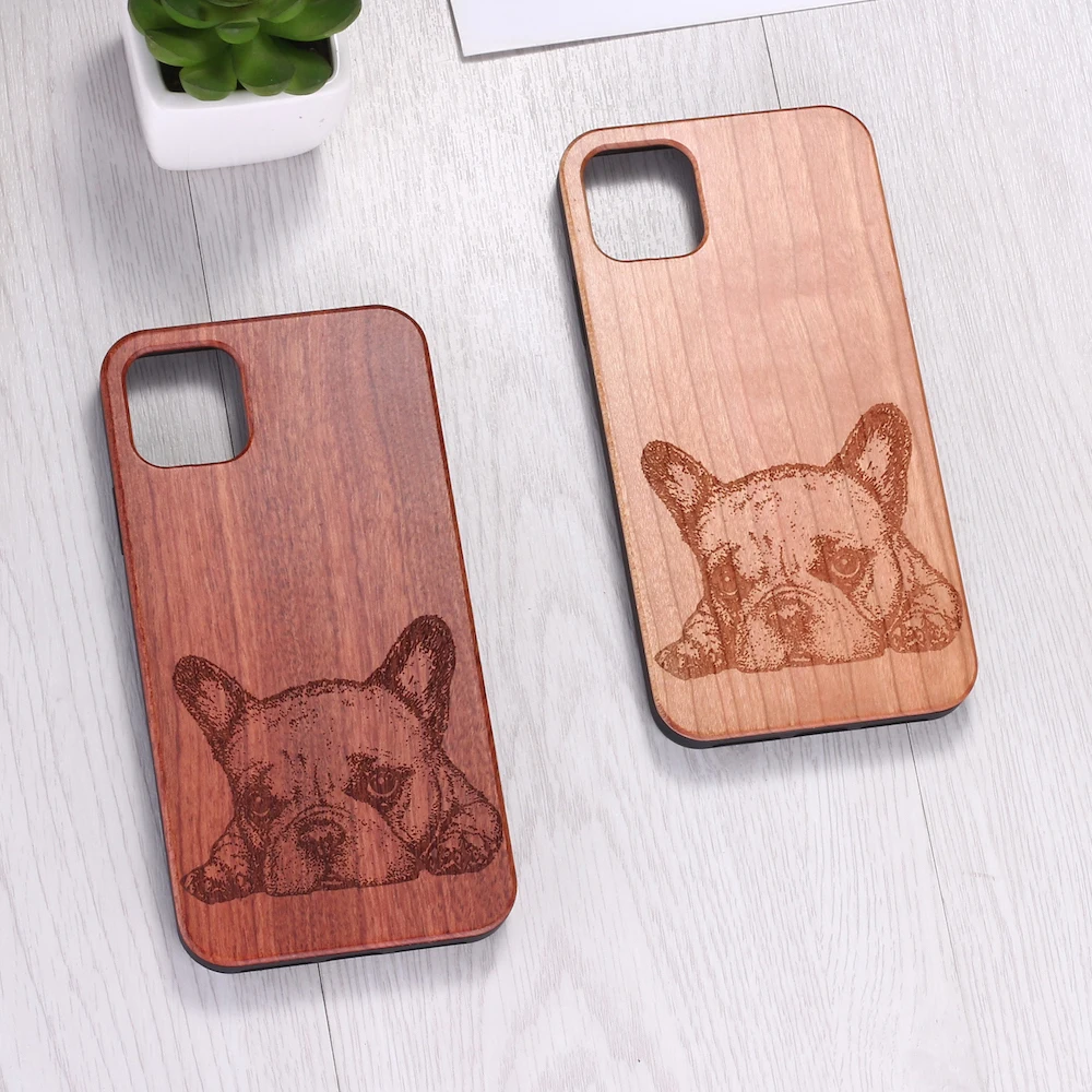 

Cartoon French Bulldog Animals Real Wood Phone Case Coque Funda For iPhone 12 6S 6Plus 7 7Plus 8 8Plus X XR XS Max 11 Pro Max