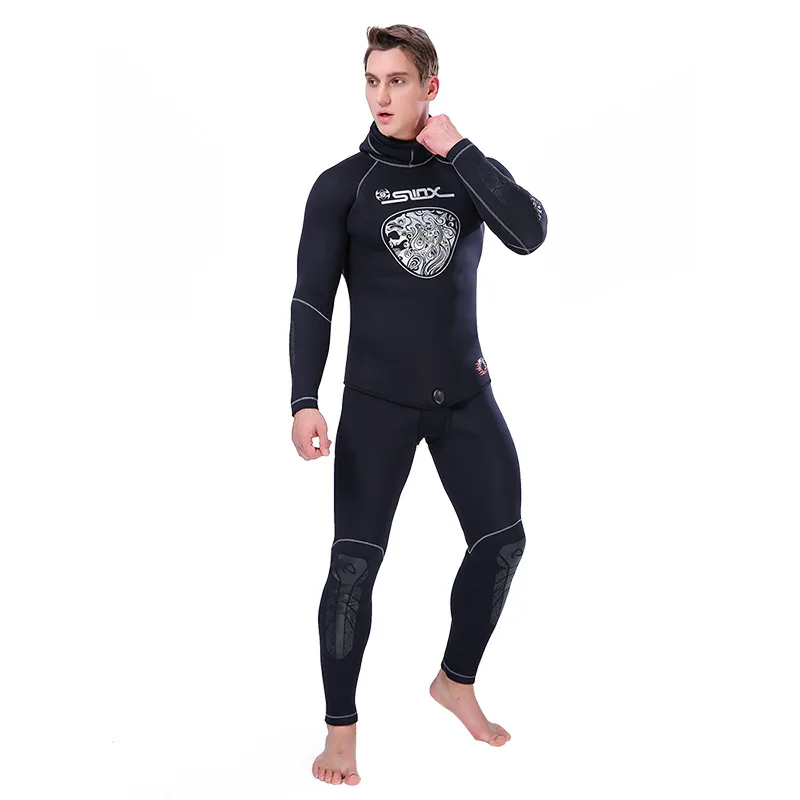 5mm Neoprene Wetsuit Men Two-Piece Diving Suit Pants Jacket Hooded Full Body Surf Spearfishing Wet Plus Size | Спорт и развлечения