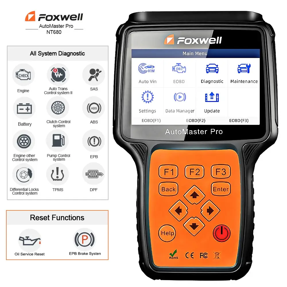 Foxwell NT680 pro все системы s диагностический сканер с масляный светильник/сервис