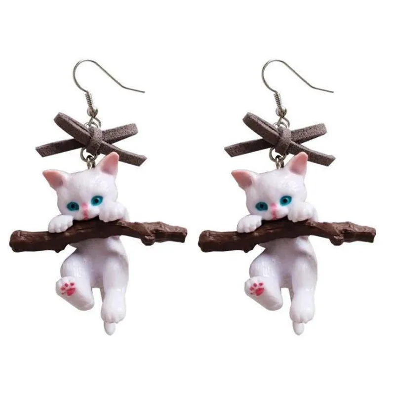 

3D Cartoon Cute Cat Drop Earrings for Women Girls Bowknot Animal Lovely Kitten Hoop Earring Fashion Jewelry Gift