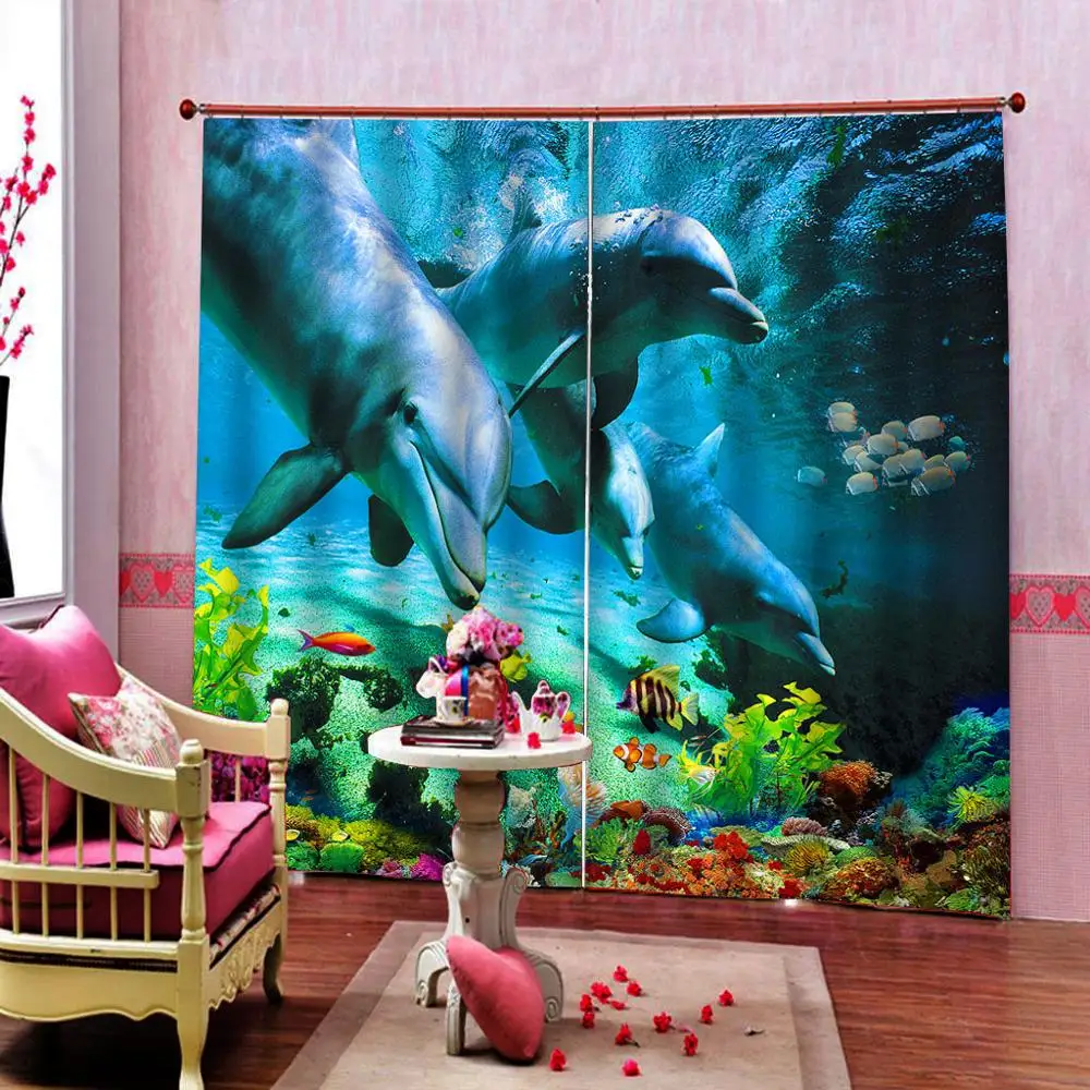 

Underwater World Ocean Animals Shower Curtain Fish Dolphin Bathroom Curtain Blackout curtains Fabric With Hooks