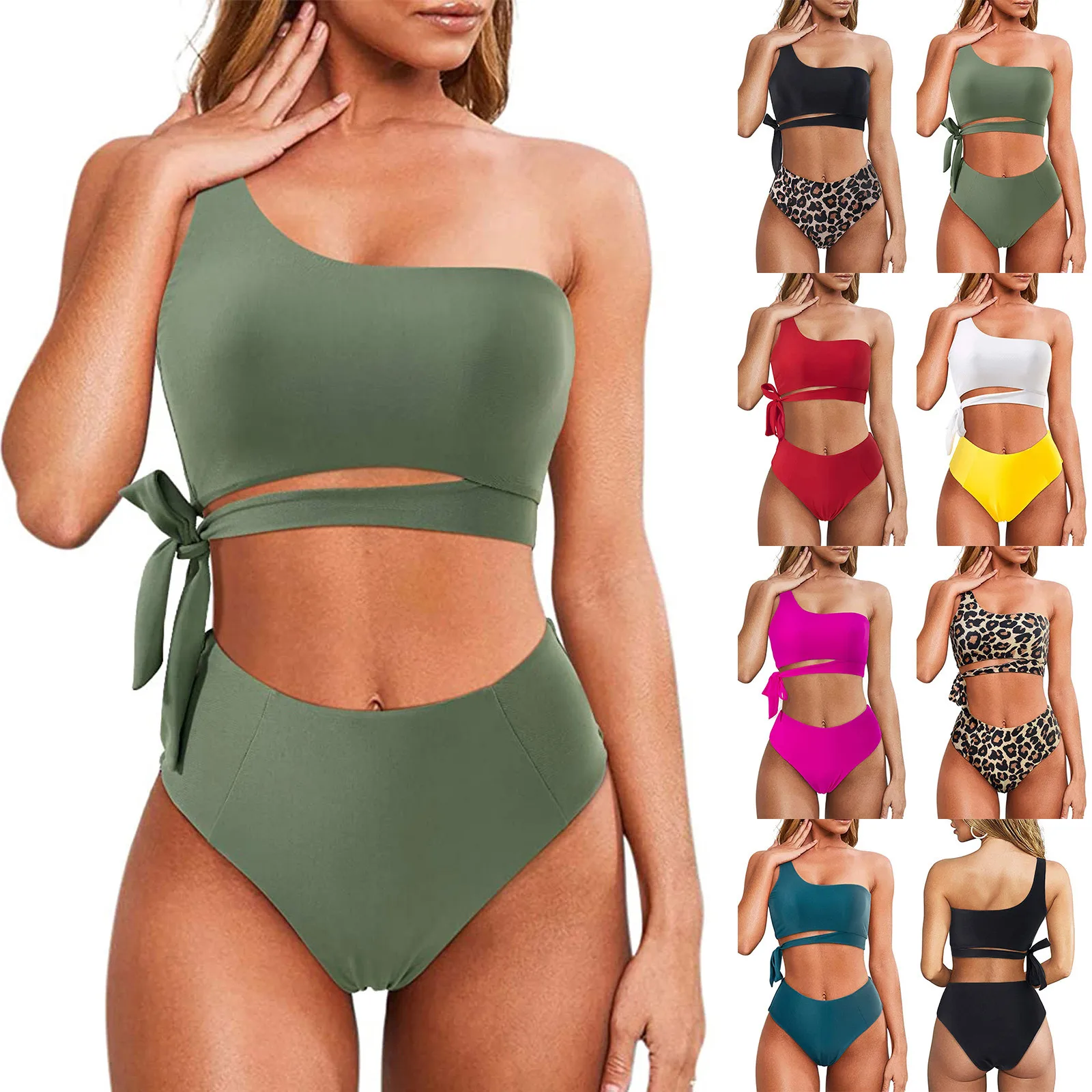 

Bikini Woman Brazilian Fashion Swimwear One-shoulder Strappy Bikini Suit Sexy Casual Split Swimsuit Beachwear for Bathing Suit
