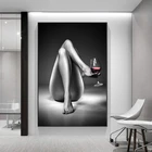 Черно-белая сексуальная девушка холст картина Обнаженная женщина вино бокалы плакаты печать на стене современные картины для гостиной домашний декор