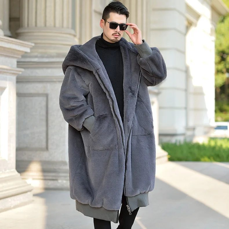 

Winter men High Quality Faux Rabbit Fur Coat Luxury Long Fur Coat Loose Lapel OverCoat Thick Warm Plus Size Female Plush Coats