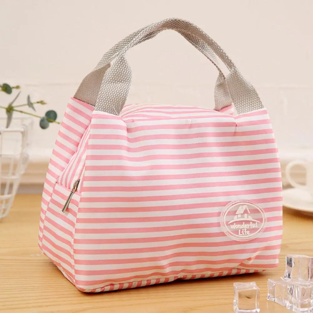 Портативный большой емкости Сумки для обедов в горошек платье полоску с рисунком