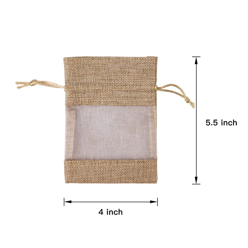 

4X5.5 Inch 20 Pcs Burlap Drawstring Gift Bag - Burlap with One Side Organza Wedding Party Welcome Favor Bags - Tan