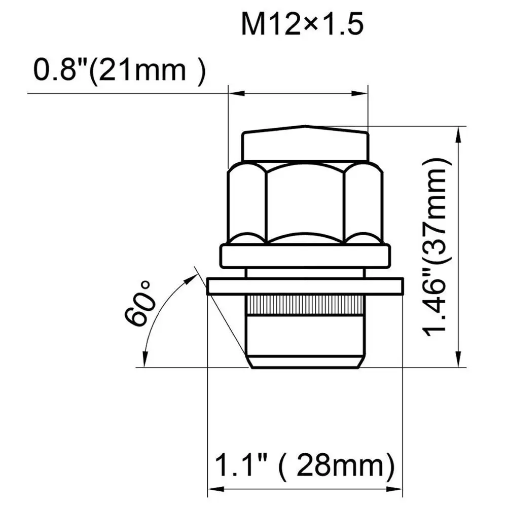 KSP20PC 12x1 5 Thread Pitch шестигранный 13/16 ''(21 мм) хромированные гайки Mag Style OE Lug с