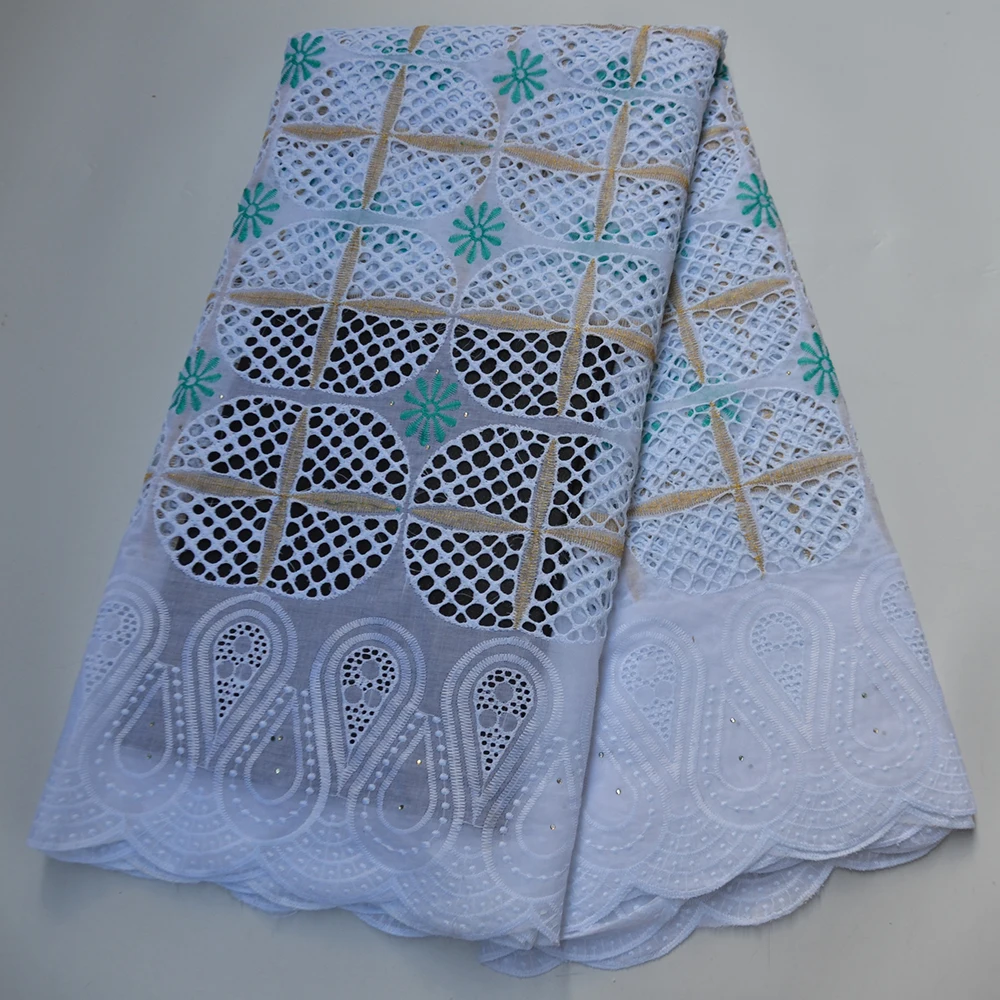 

African Swiss voile lace fabric in Switzerland stones Nigerian Dubai cotton embroidery polish dry sewing materials for wedding