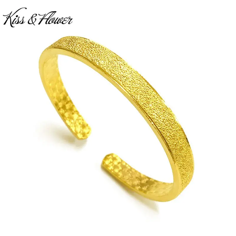 

KISS&FLOWER BR45 Fine Jewelry Wholesale Fashion Woman Girl Birthday Wedding Gift Matte Round 24KT Gold Opening Bracelet Bangle