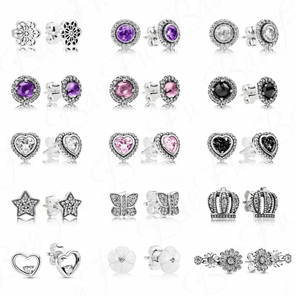 

Authentic 925 Sterling Silver Stud Earrings Shiny and Elegant Multicolor Gemstones Retro and Elegant Suitable for Women Jewelry