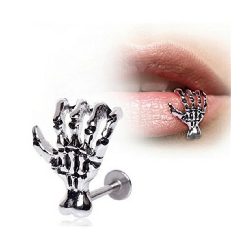 

1 pcs for Women Men Punk Skull Devil Hand Kylie Lip Piercing Jewelry Skeleton Labret