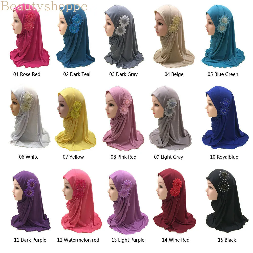 Детский мусульманский хиджаб для маленькой девочки с кружевом и цветочным