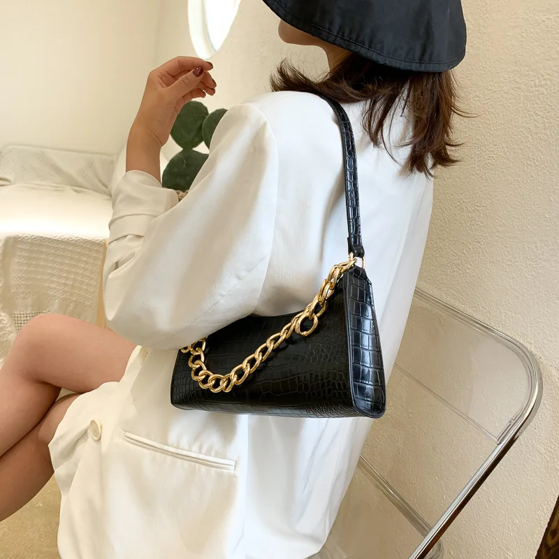

Women's Fashion Satchels Shoulder Bags French Style Crocodile Pattern Soft Pu Leather Handbag Lady Casual Shopping Phone Bags
