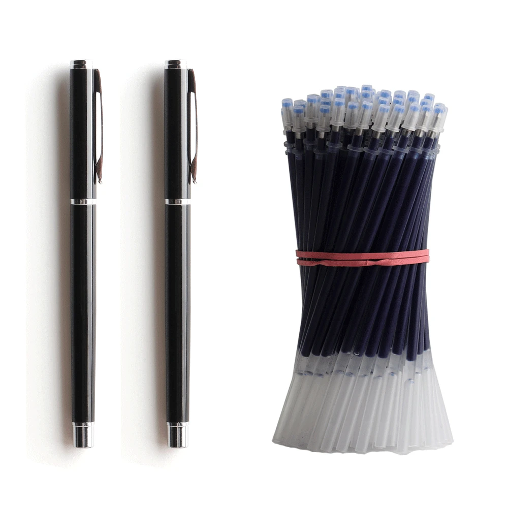 

2+50Pcs/Set Metal Gel Pen With Gel Ink Refills Men Women Signature Business Writing Pens For Office School Stationery Supplies