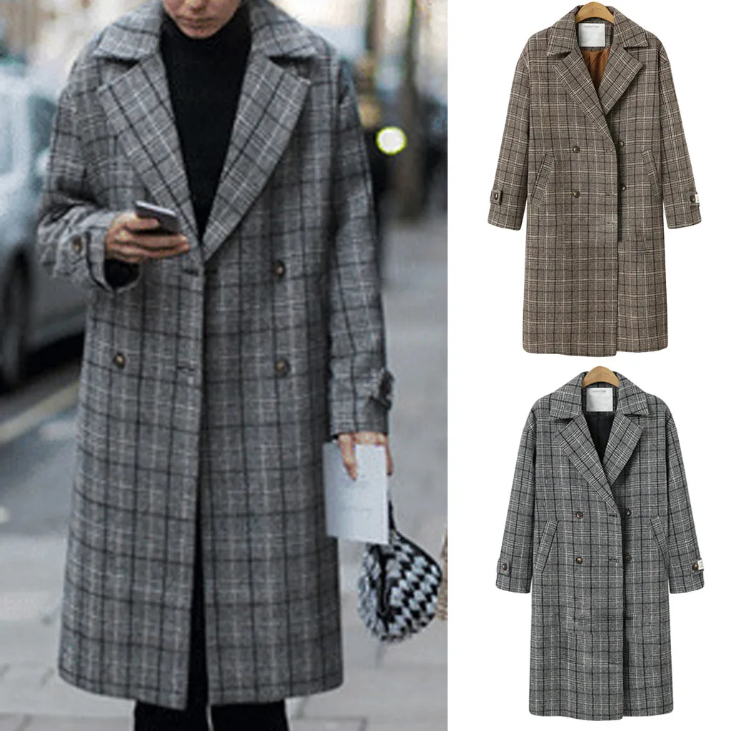 Классическое дамское пальто SAGACE свободное двубортное большого размера с