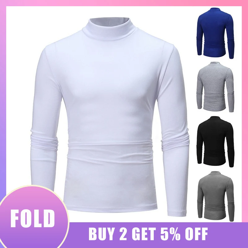 

Winter Warm Half High Collar Fashion Thermal Underwear Men Mock Neck Basic Plain T-shirt Blouse Pullover Long Sleeve Top Fashion