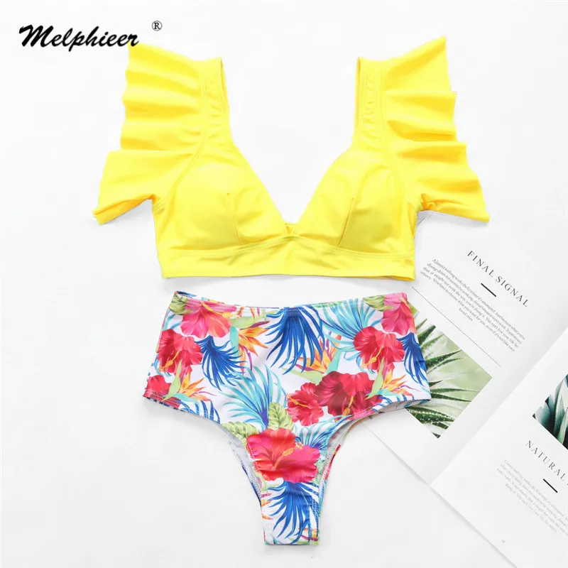 Комплект бикини Melphieer с оборками и V образным вырезом купальник высокой талией