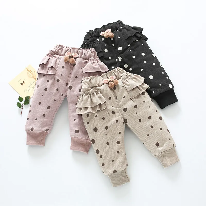 Детские штаны для девочек утепленные плюшевые детские штаны-шаровары в горошек с