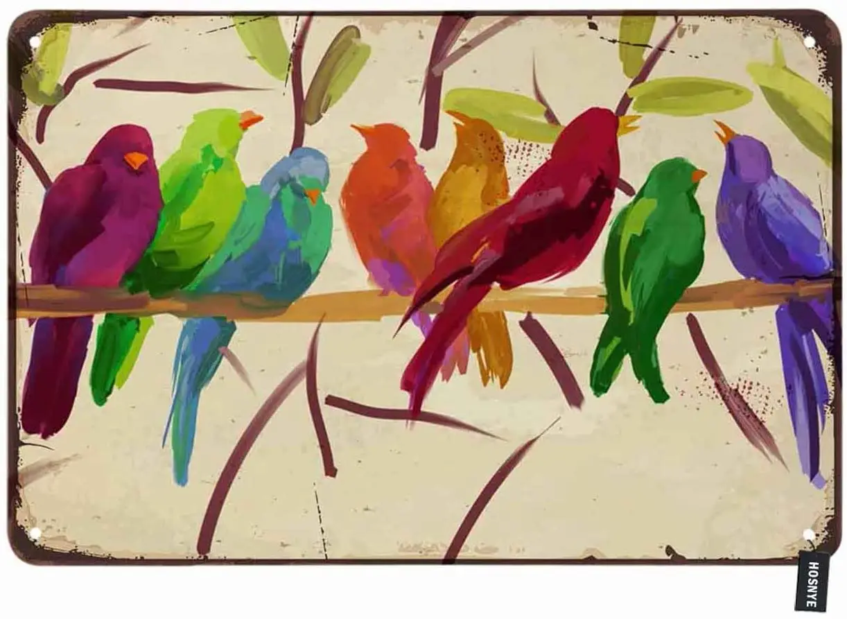 

Parrot Tin Sign Watercolor Parakeet Bird Flock Together on The Tree Vintage Metal Tin Signs for Men Women Wall Art Decor Home