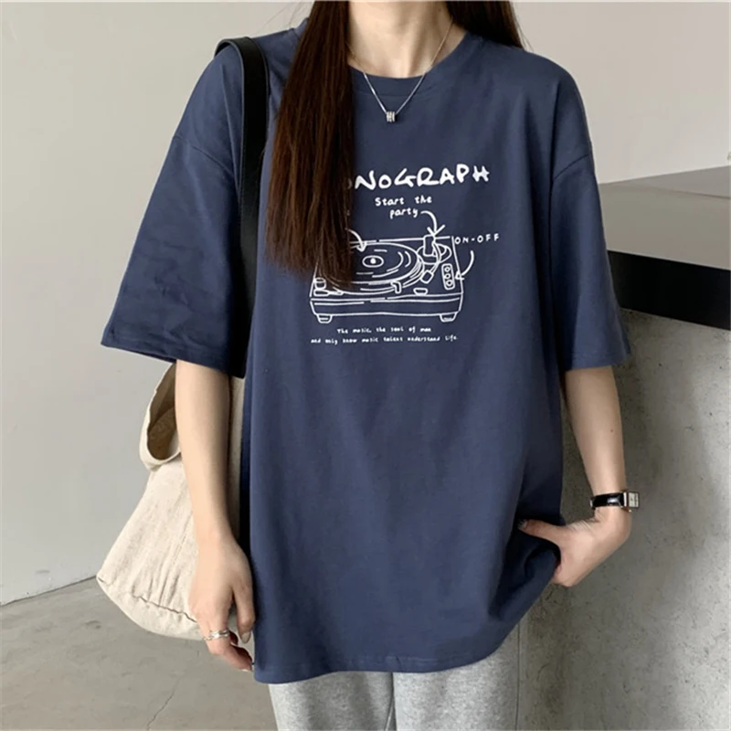 Шикарная футболка в гонконгском стиле с коротким рукавом Женская свободная