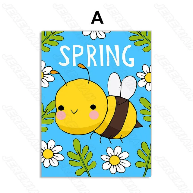 

Bee Rabbit Cartoon Poster Nordic Style Waterproof Ink Canvas Print Painting Modern Children's Bedroom Wall Stickers