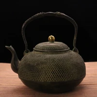 10chinese folk collection old blue bronze gilt water droplets kettle teapot office gather wealth ornaments town house