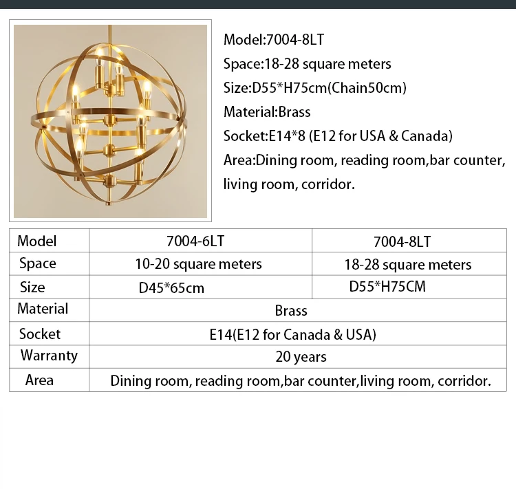 

Modern pendant light ball brass vintage chandelier lamps home decor