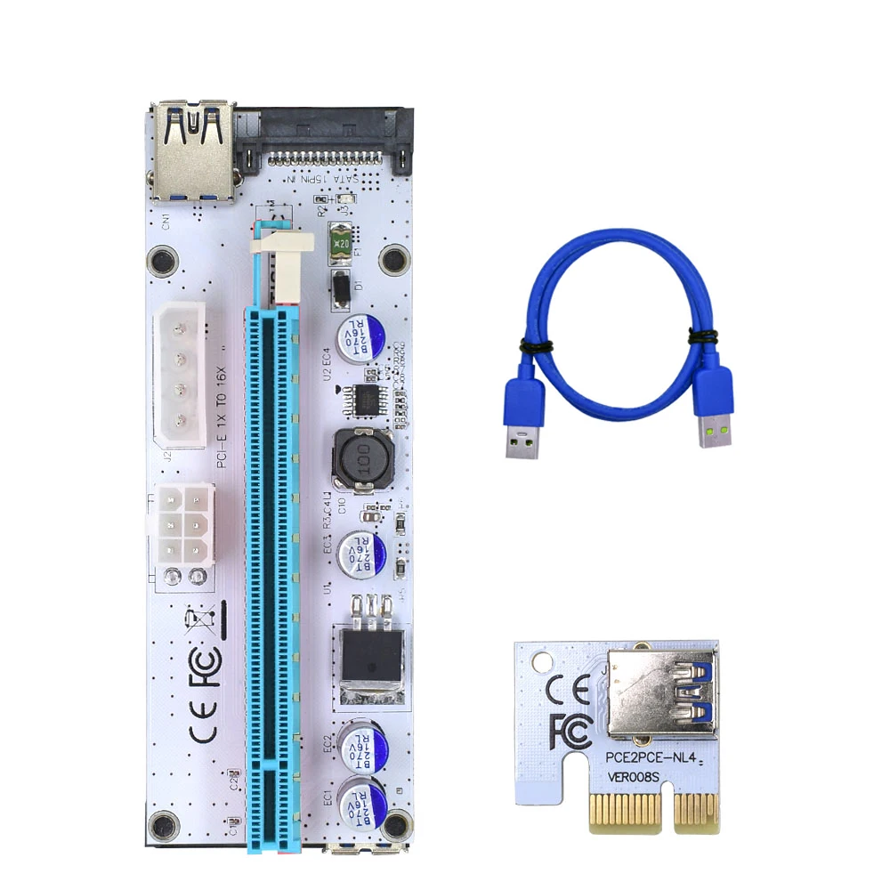 Райзер карта 008s VER008S 3 в 1 Molex 4Pin SATA 6PIN PCIE PCI Express адаптер 1X 16X USB3.0 удлинитель для