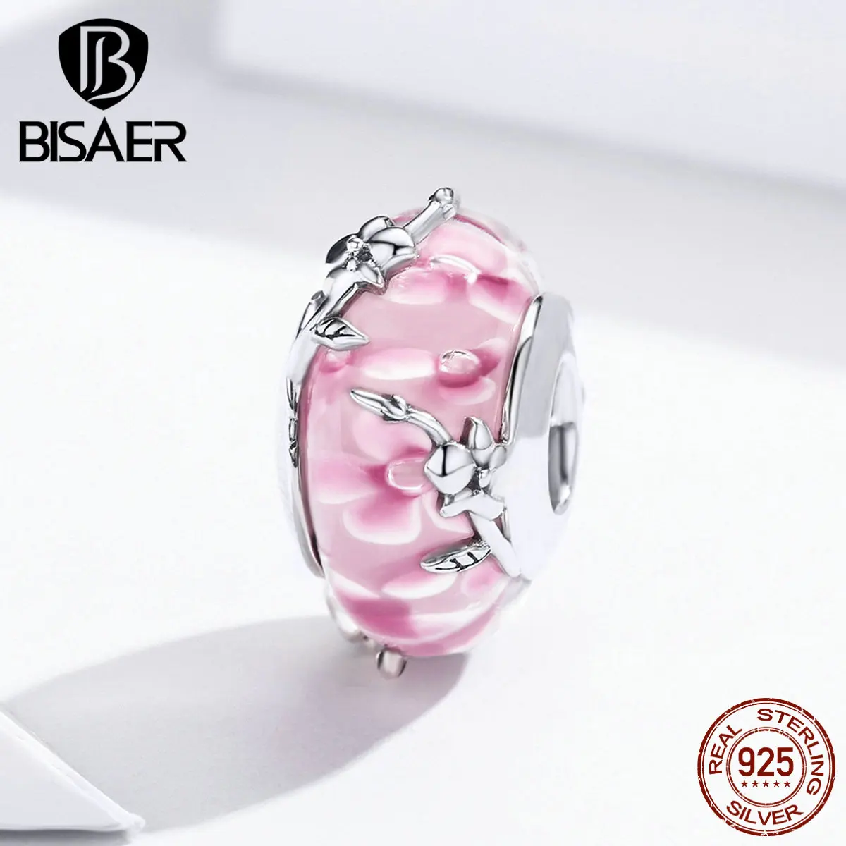 

Glass Beads BISAER 925 Sterling Silver Phalaenopsis Flowers European Glass Beads Charms fit Charm Bracelets DIY Jewelry ECC1281