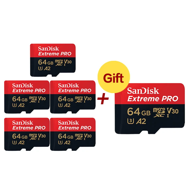 5+ 1 карта памяти SanDisk Extreme Pro A2 64 ГБ Micro SDXC UHS-I карта памяти Micro SD карта 32 Гб TF карта класс 10 U3 с адаптером SD для телефона - Емкость: 64GB