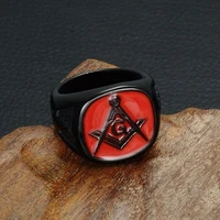 fashion black and red geometric shape freemasonry ag ring creative mens punk hip hop party jewelry simple popular gift