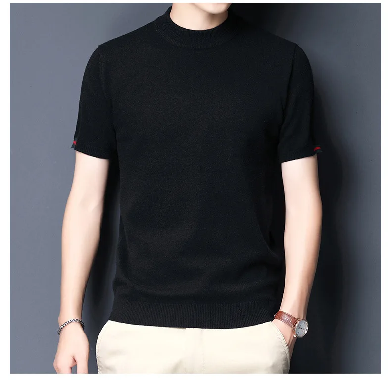 

2021 spring new men's half-sleeved sweater pure color casual Korean round neck sweater short-sleeved t-shirt male trend