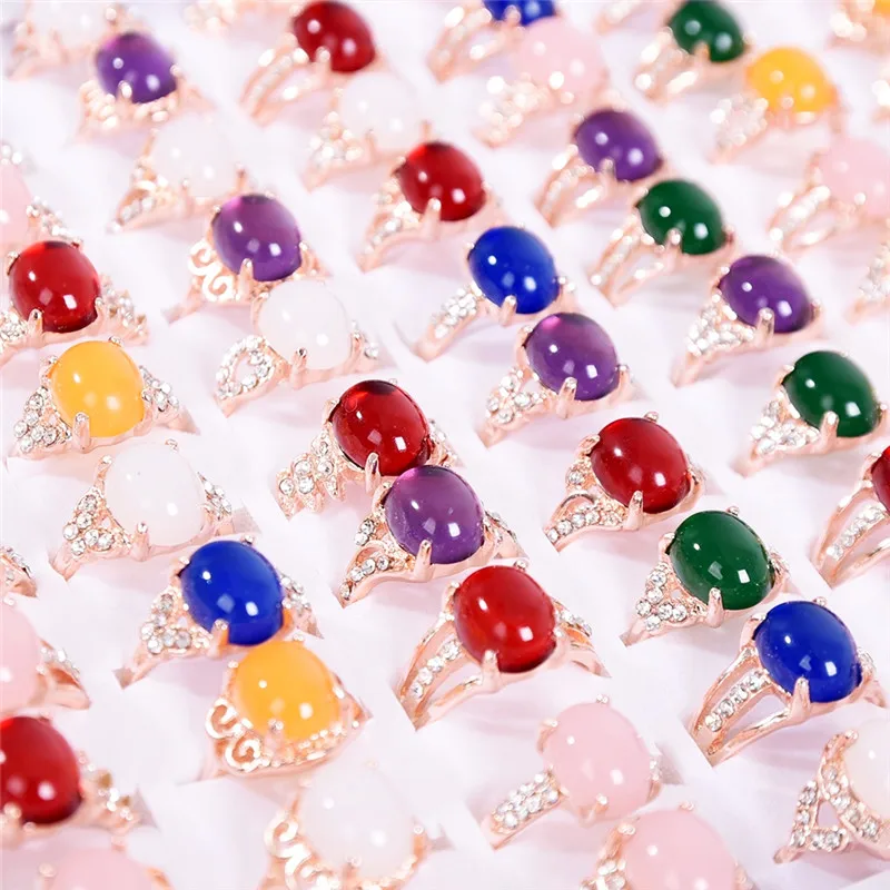 

Pinksee Charm Bohemia Style Mixed Color Natural Stone Beads Finger Rings Women Randomly Size 16/17/18/19 Wholesale Jewelry