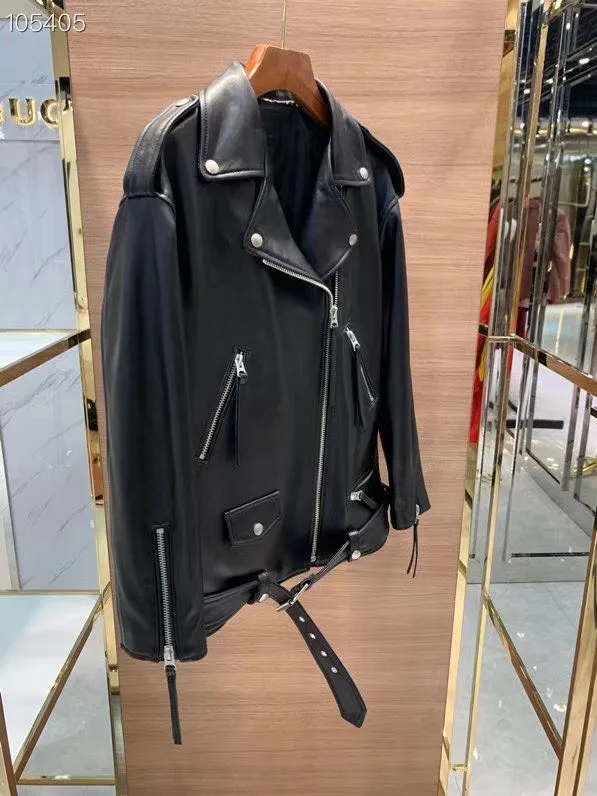 2021 nova moda feminina roupas de couro genuíno casaco feminino primavera versão larga locomotiva modelo estilo real pele carnei