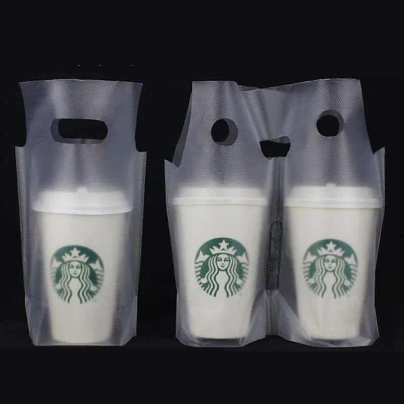 

1000Pcs/Lot Clear Plastic Beverage Carrier Take Out Bag Two Design Drinking Cola Cup Packing Handle Bag for One Cup Pack Bags #3