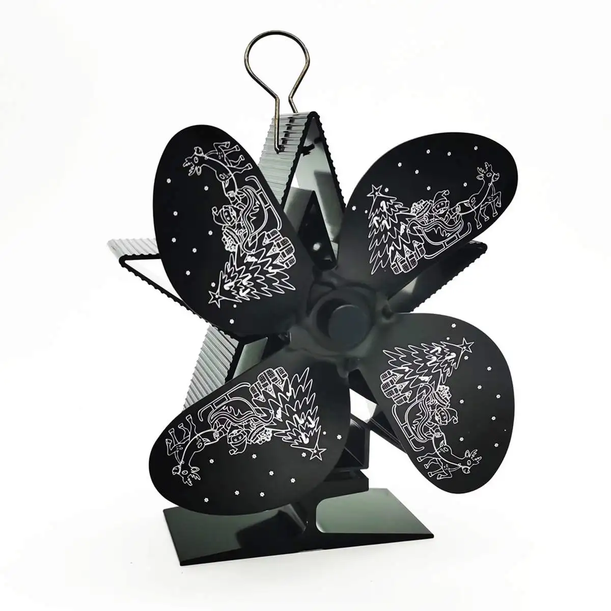 

Christmas Black Fireplace 4 Blade Heat Powered Stove Fan Log Wood Burner Eco Friendly Quiet Fan Home Efficient Heat Distribution